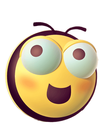 Personaggio 3D stilizzato a forma di ape con espressione sorridente e colori vivaci, utilizzato come elemento visivo per l’area commercials di Panebarco. Illustrazione giocosa e riconoscibile che richiama creatività, animazione e comunicazione visiva.