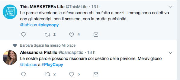 i tweet di apprezzamento dell aplatea per l'intervento di Paolo Iabichino