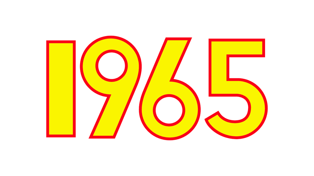 Grafica illustrata con la data 1965 in grandi numeri gialli e rossi su sfondo scuro, utilizzata come tappa della timeline storica di Panebarco. Il visual richiama l’inizio del percorso e le origini dell’azienda.