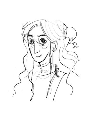 Bozzetto illustrato in bianco e nero del volto di Maria, con linee morbide e tratto essenziale realizzato a mano. Il ritratto comunica creatività, delicatezza e il linguaggio visivo distintivo del team Panebarco.